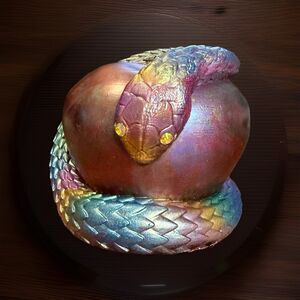 Gorgeous Halloween Gold & Rainbow Snake & Apple, Garden Of Eden Figurine 4"x4"